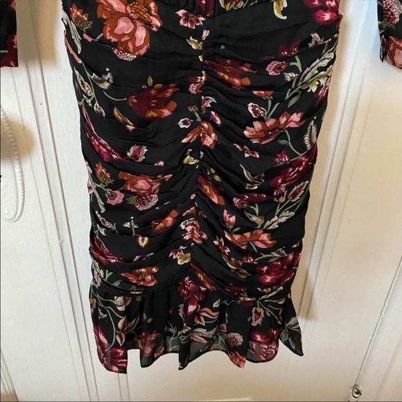 A.L.C. Silk Long Sleeve Floral Ruched Dress - Picture 10 of 10